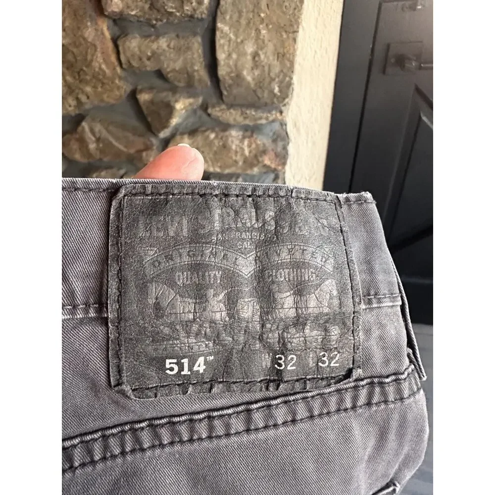Levis 514 Jeans Mens 32x32 Black Denim Straight Leg Fit Charcoal Wash Stretch